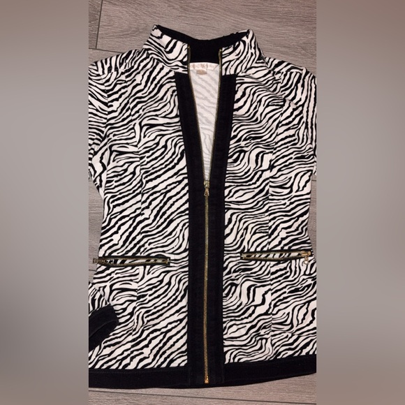 Boston Proper Size XS Zebra Print Full Zip Long Sleeve Jacket Gold Accents - Picture 3 of 9
